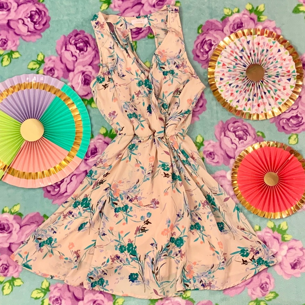 Lush Light Blush Pink Blue Floral Skater Dress XS - Picture 9 of 9